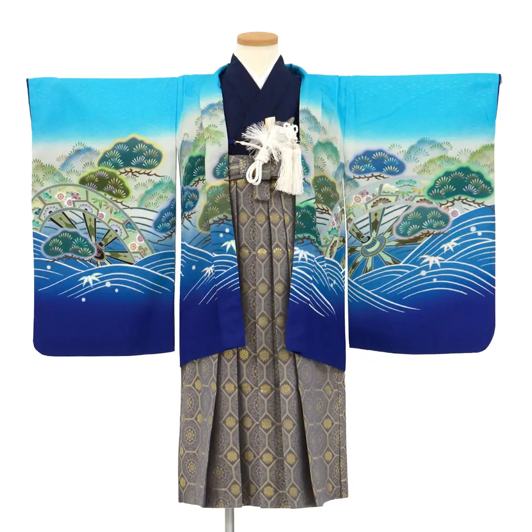 美品】男の子 七五三 袴セット 12点フルセット おまけ付き 鷹市松 紺