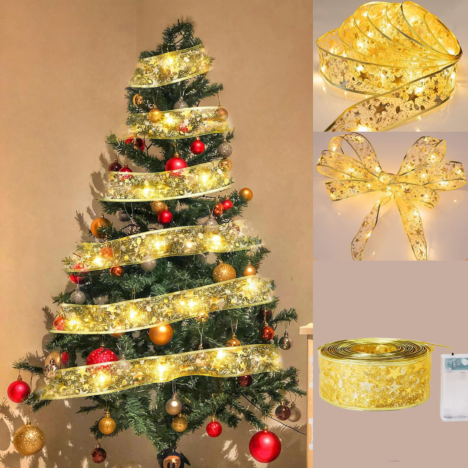 Amazon.co.jp: TIKALON クリスマスツリー飾りリボン クリスマスツリー