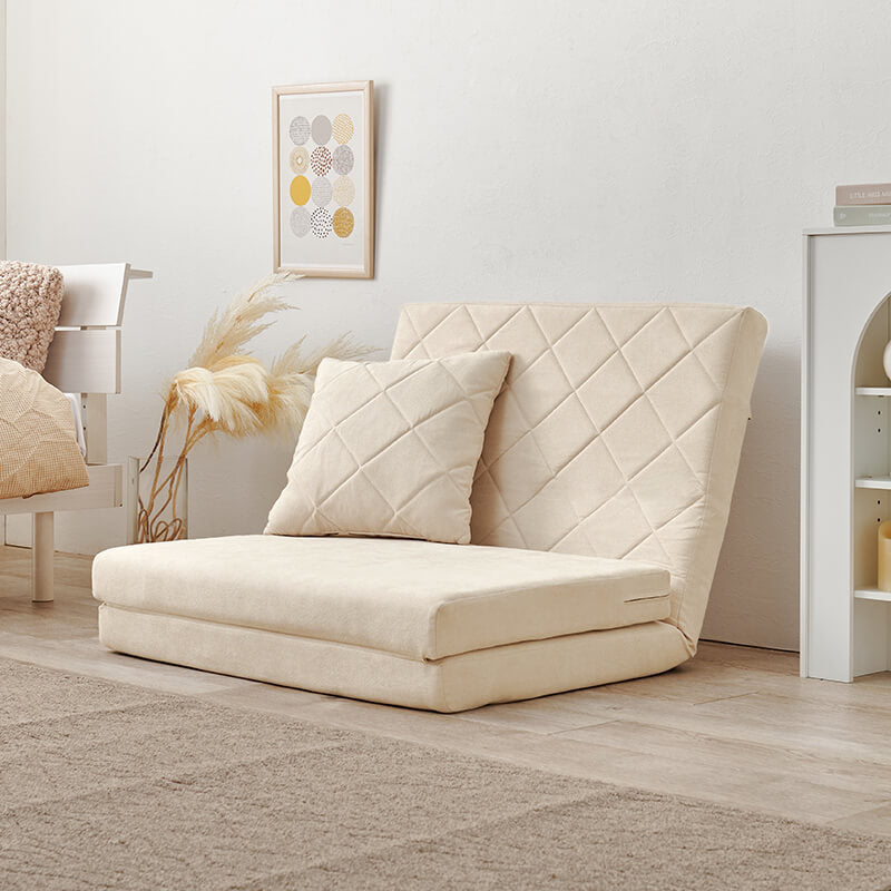 3WAY淡色ソファベッド 1.5人掛け クッション付き ローソファ