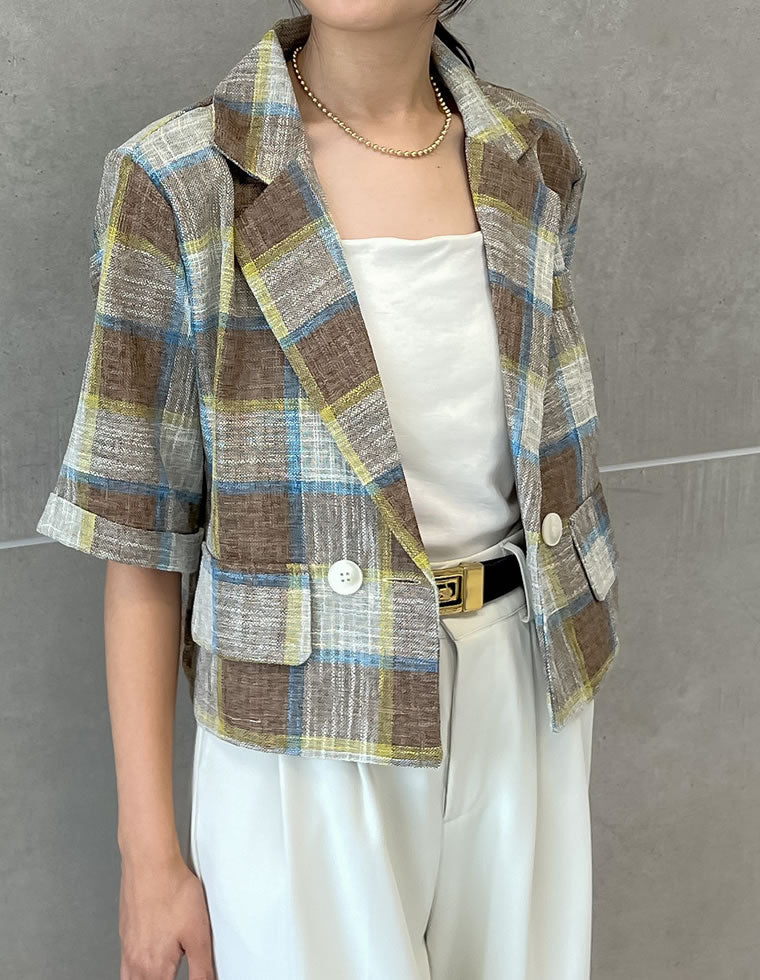 チェック柄半袖ジャケット - ジャケット/アウター通販 | 人気