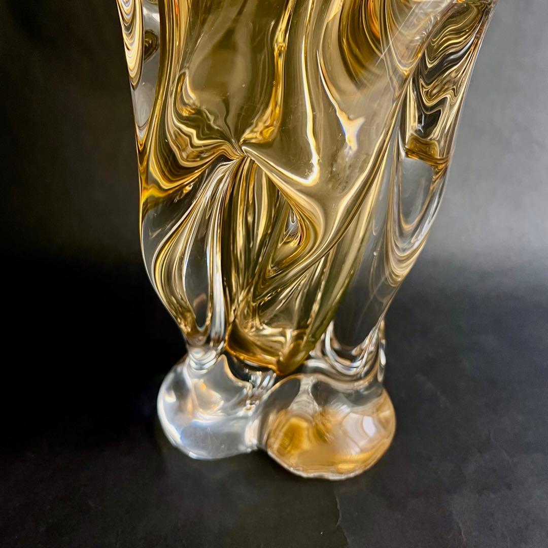 ☆アンティーク☆パリ発流れるような琥珀色のガラス製フラワーベース