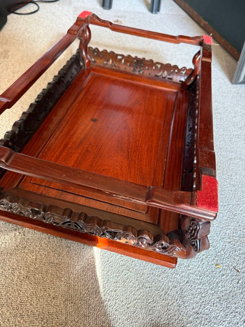 唐木花台 仁刻印 花梨材 彫刻大型飾り台 香炉台 盆景台 高級唐木