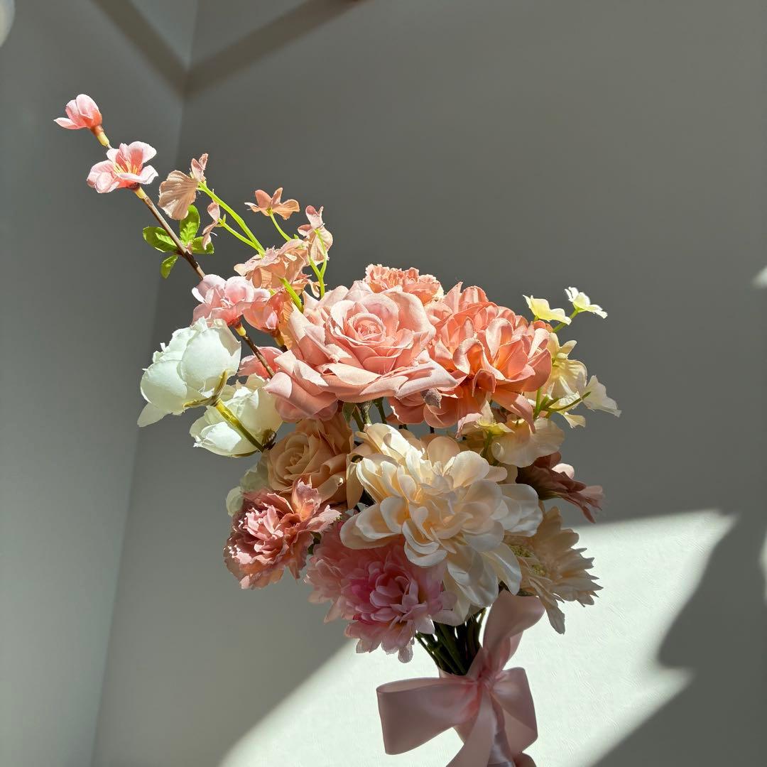 お試しお値引き中】ウェディングブーケ 桜ブーケ ブートニアセット