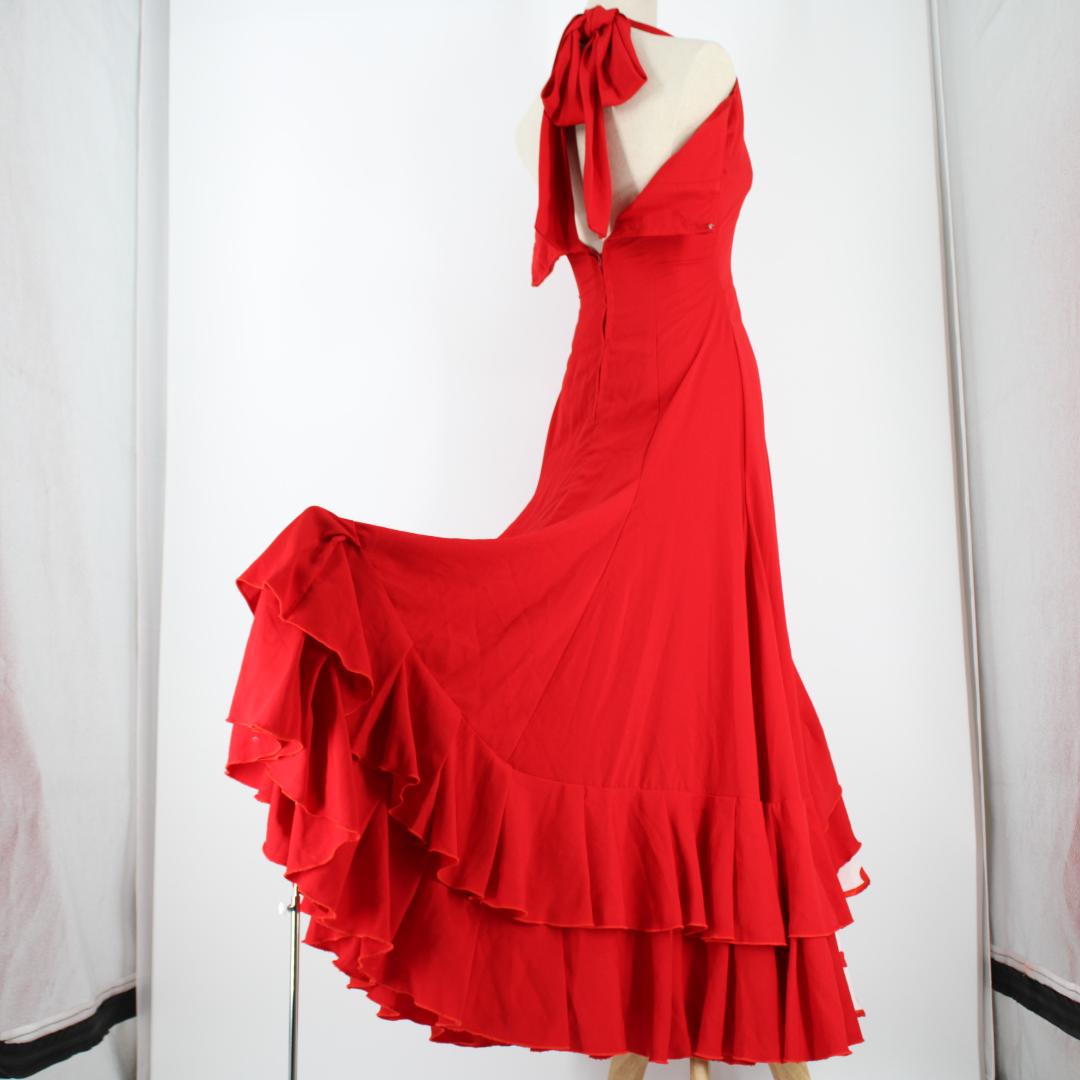 美品 フラメンコ衣装】レッド×豪華ボランテ ワンピース ドレス 水玉